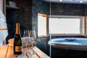 Champagne og is i saunaen på Sälengodset