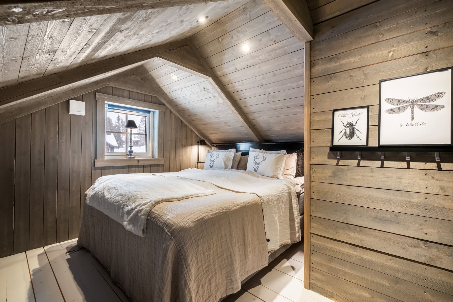 Mysigt loftsovrum med träväggar