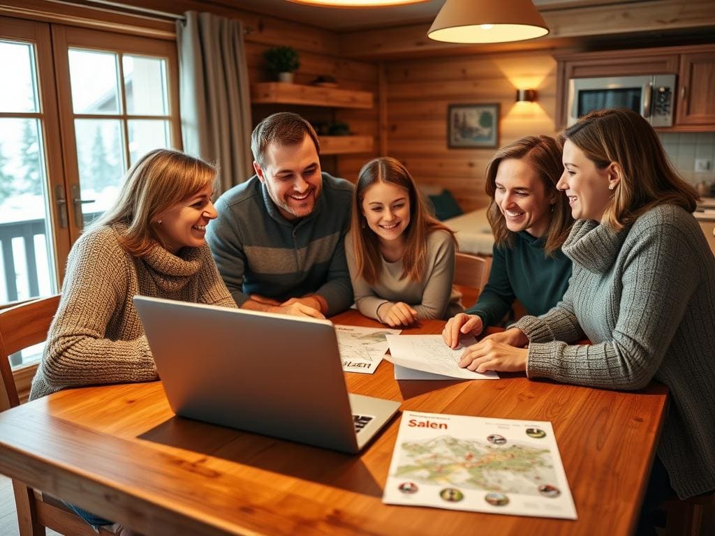 Familj som planerar sin semester i boende i Sälen