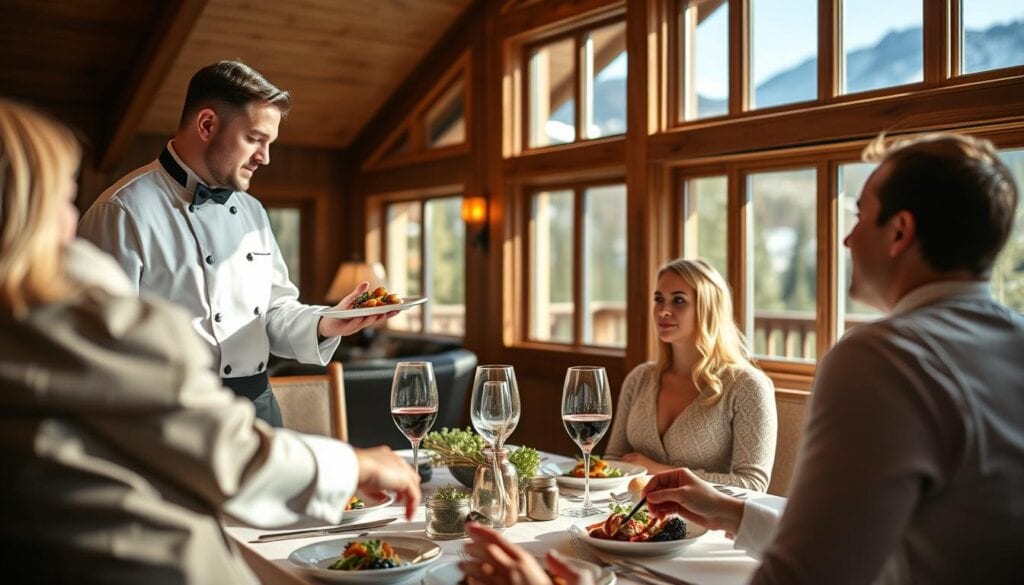 Privat kock i fjällen som serverar middag till gäster