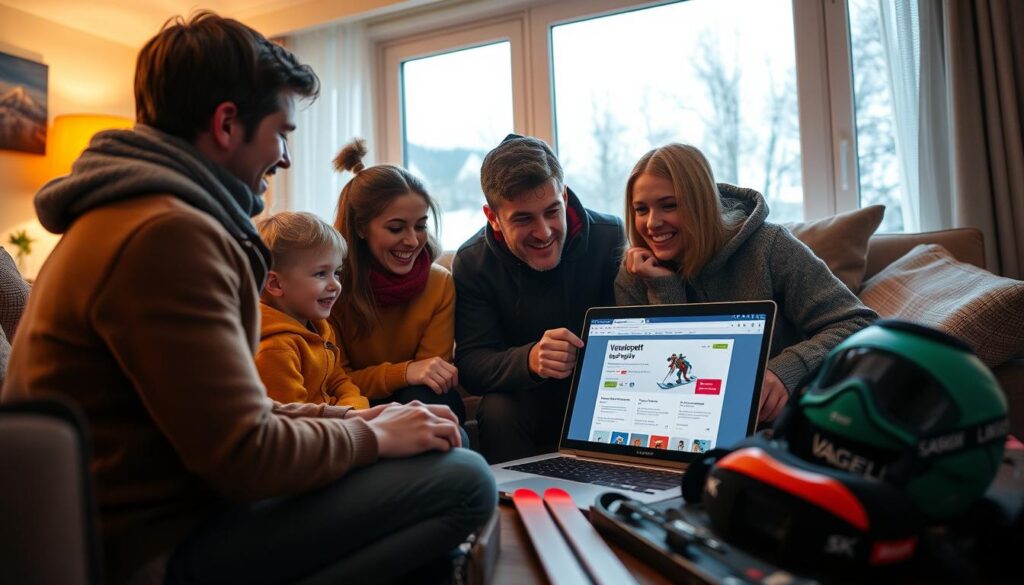Familj som planerar sin Vasaloppsvistelse genom att boka boende hos Sälengodset
