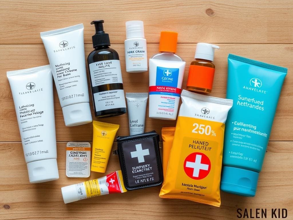 Hygienartiklar för vintervistelse i Sälen med hudkräm, läppbalsam och första hjälpen-kit