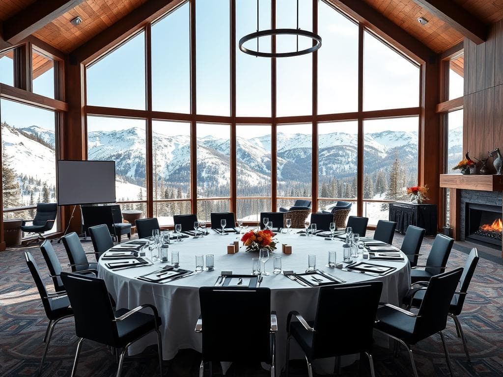 Konferensrum i fjällmiljö arrangerat av Sälengodsets samarbetspartners i Sälen