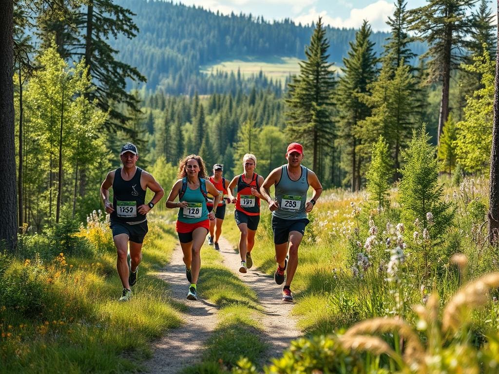 Löpare under Ultravasan springer genom vacker natur på den historiska rutten