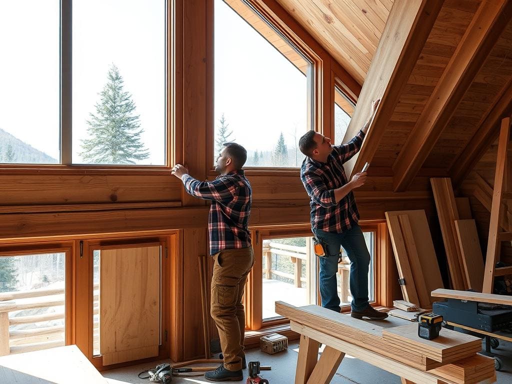 Professionella hantverkare från våra samarbetspartners i Sälen renoverar ett fjällhus