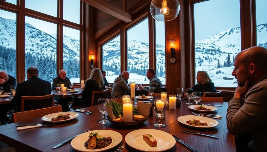 Restaurang i Sälen med fjällutsikt och gäster som njuter av mat