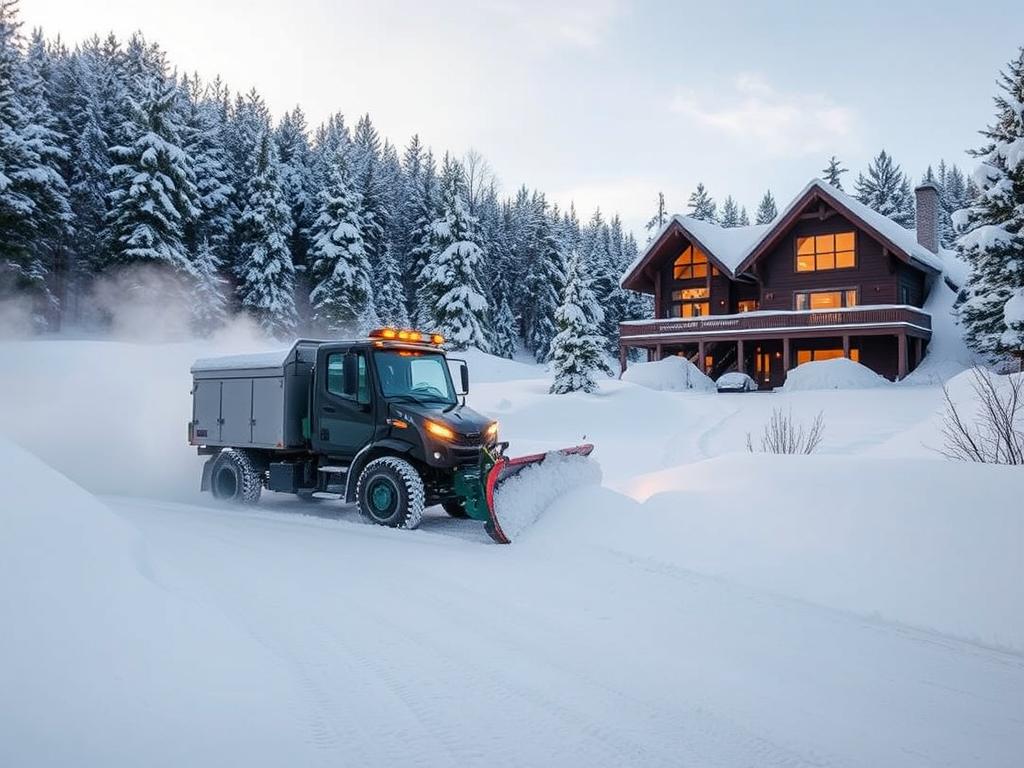 Snöröjning vid ett av Sälengodsets hus utförd av samarbetspartners i Sälen