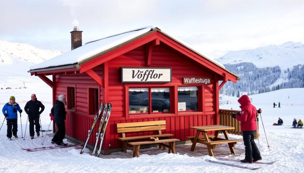 Traditionell våffelstuga på fjället i Sälen