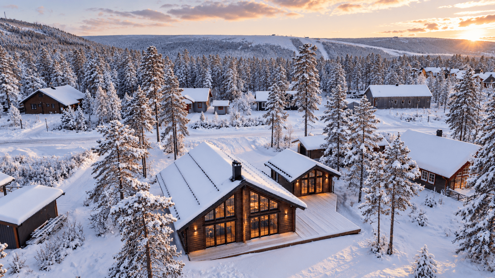 AI-generated winter image of the house from above (not a photograph)