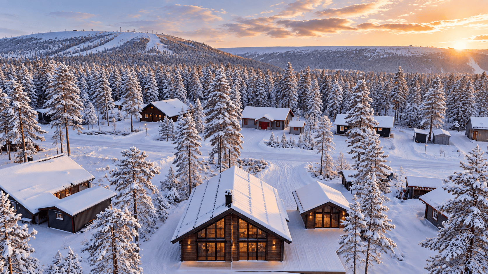 AI-generated winter image of the house in the snow (not a photograph)