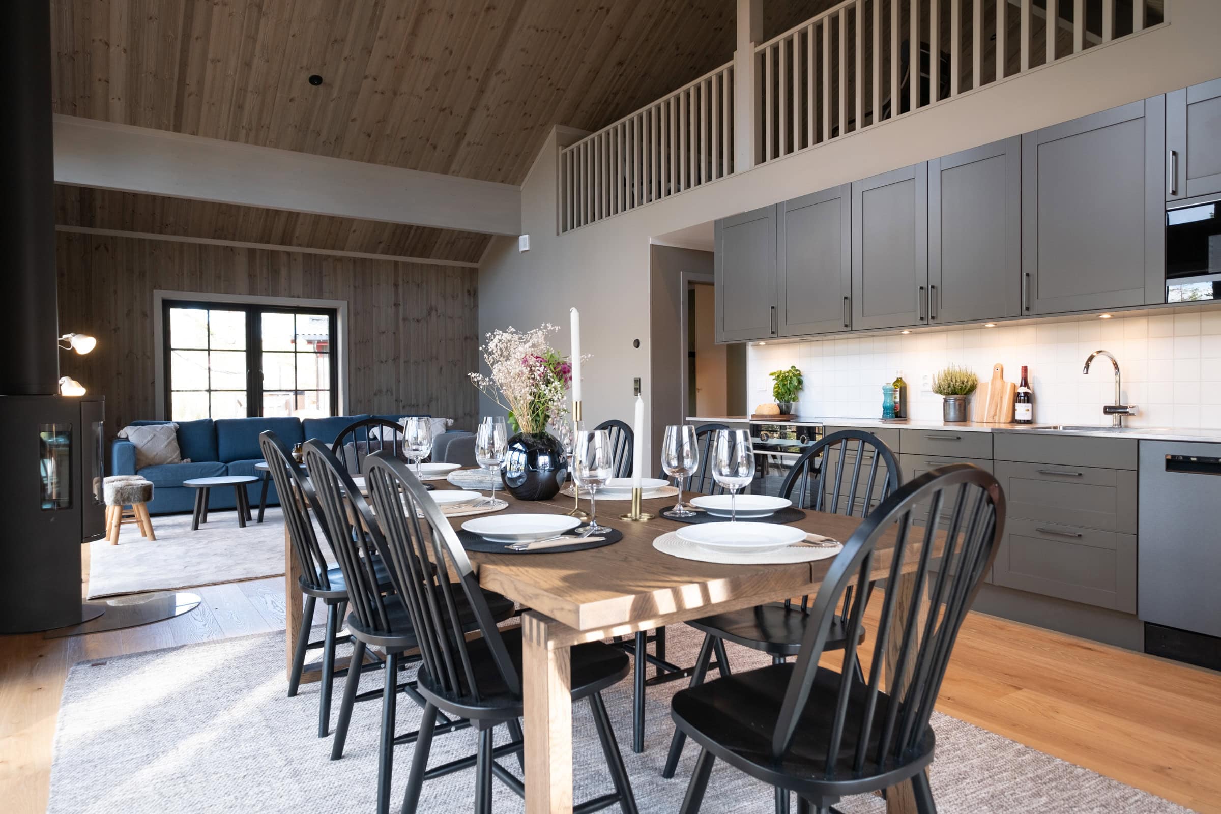Open-plan kitchen and dining area leading into the living room